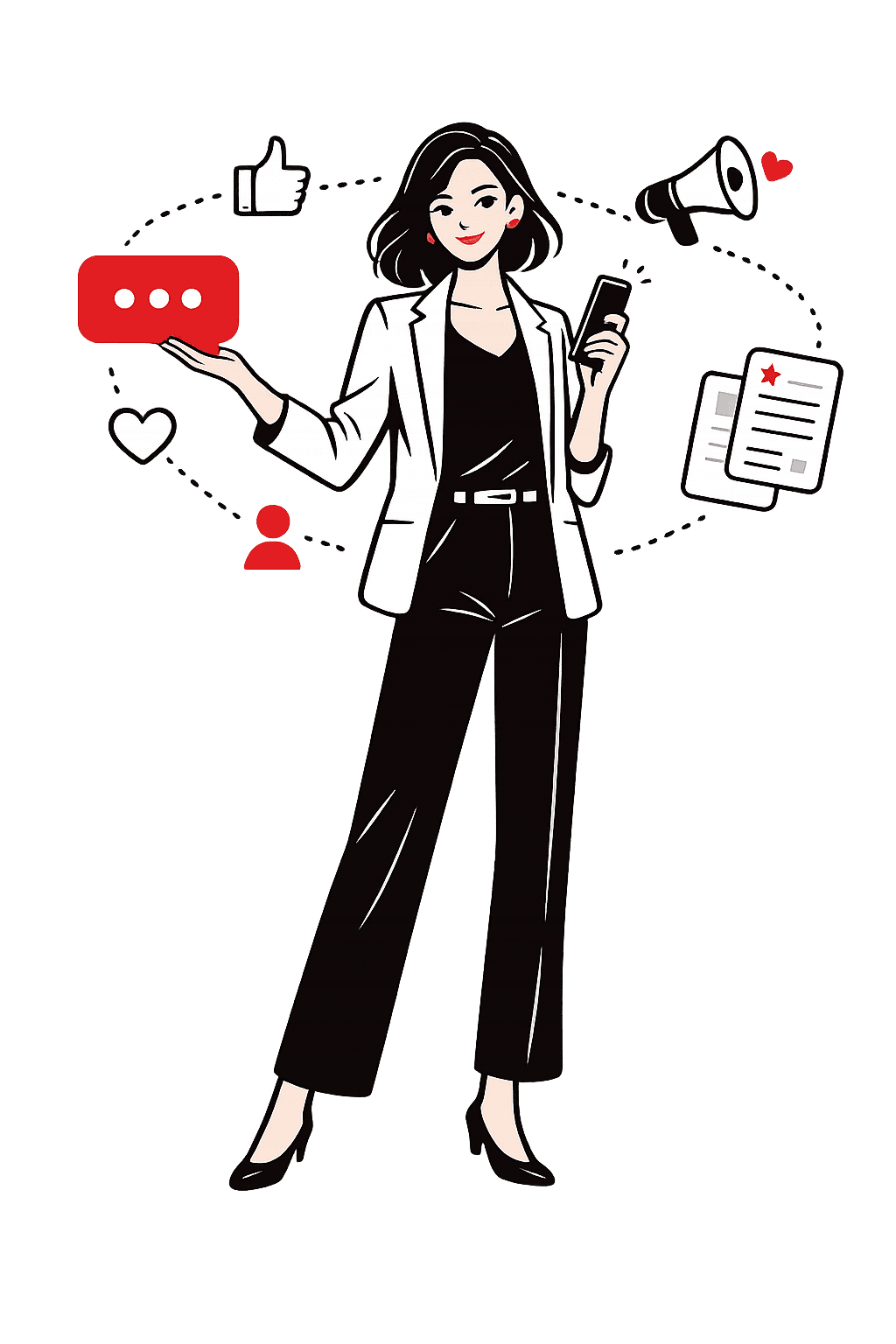 Ilustração sobre comunicação, marketing e conexão com clientes